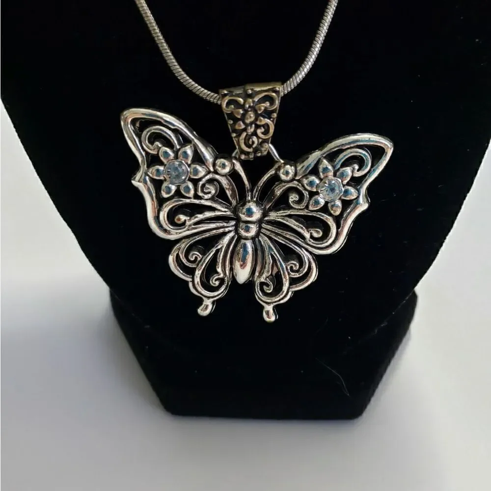 Women's Filagree Silvertone Butterfly Necklace